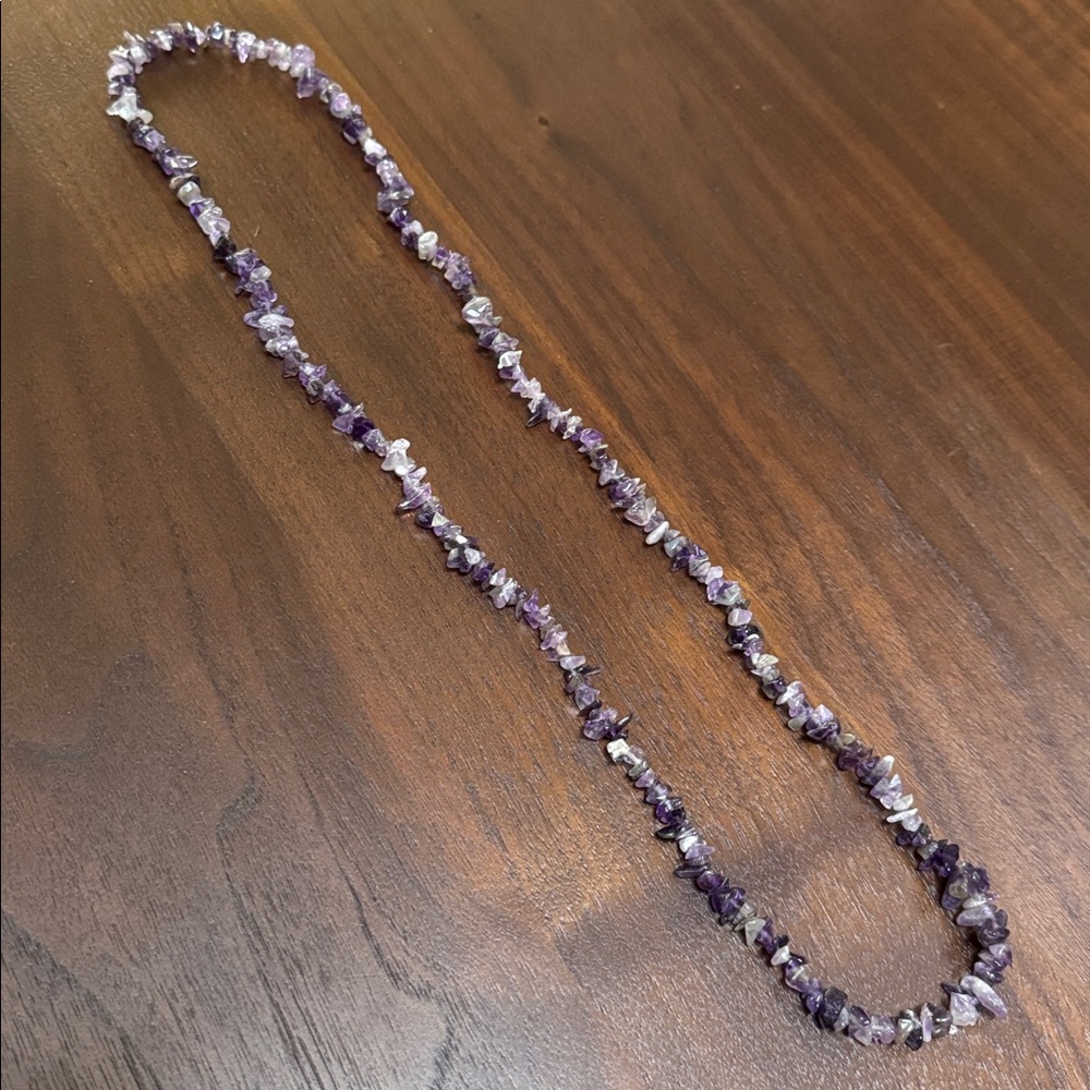 GENUINE AMETHYST CHIP NECKLACE PRINCESS OPERA SLIP ON PURPLE CRYSTALS ≈30”